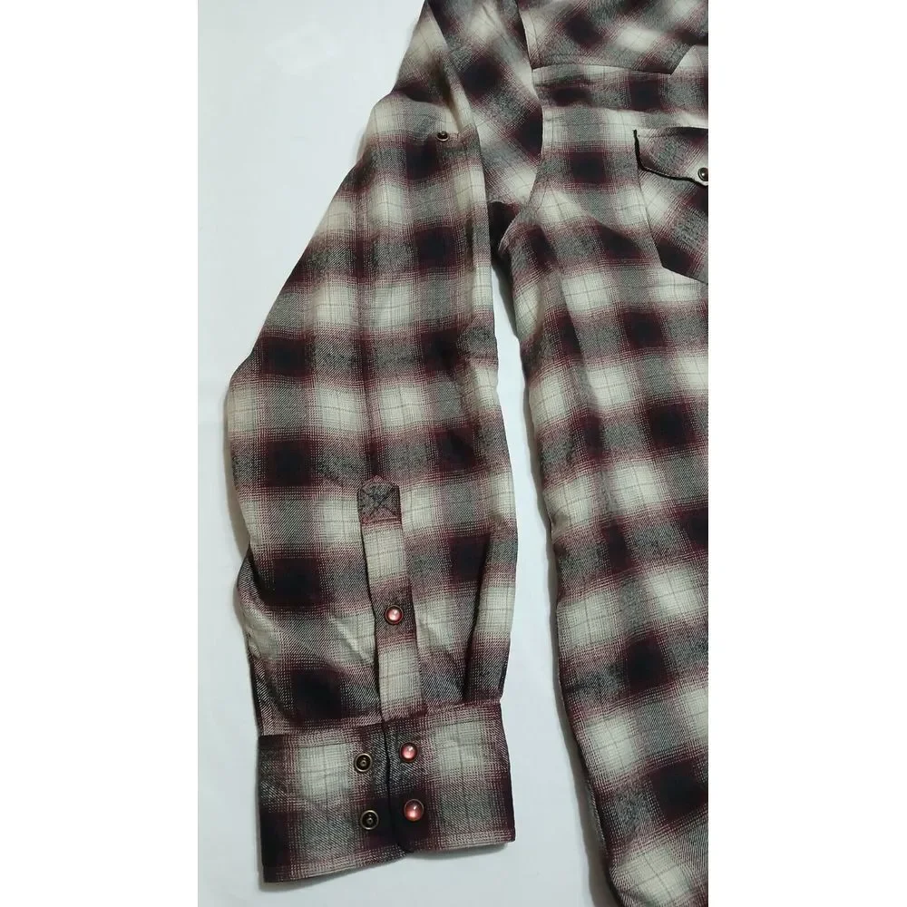 Outback Trading Company Mens XXL Western‎ PearlSnap Burgundy Long Sleeve Flannel